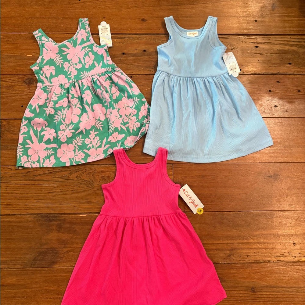Cat & Jack Girls' Sleeveless Knit Dress - Pink, Light Blue, Green Floral
